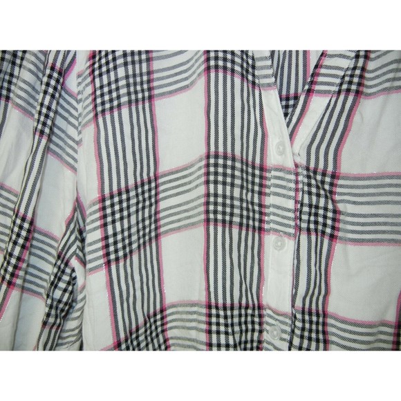 C est 1946 Size 22/24W Plaid Metallic Thread Button Down Ruffle Elastic Sleeve - Picture 3 of 6